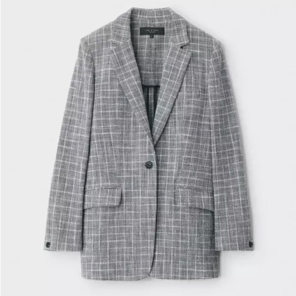 Rag & Bone Iconic Ames Deconstructed Check Cotton Relaxed Fit Blazer